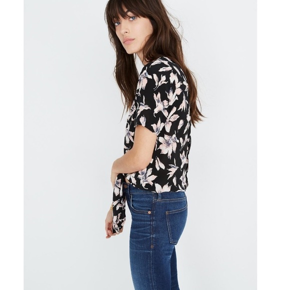 NWT Madewell Silk Button-Back Tie Tee in Winter Orchid Size XS - Picture 1 of 13